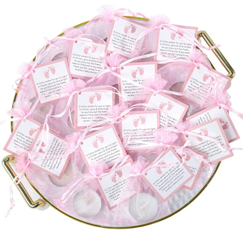 50pcs Tealight Candles Set for Baby Shower Party Favors, Christening Favors for Guests, Baby Girl Gender Reveal Favors, Party Decorations. (pink)