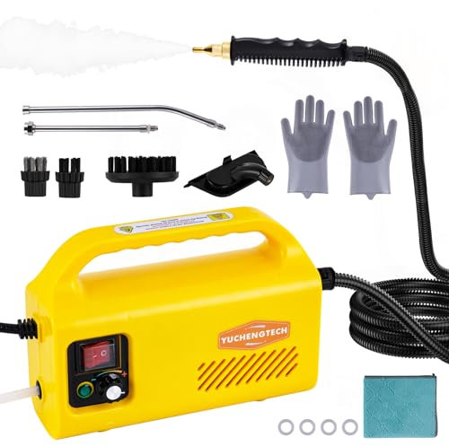 2500W Handheld Steam Cleaner with 6pcs Accessories High Pressure Steam Cleaner Household Portable Steam Cleaning Machine for Kitchen Bathroom Upholstery Grout Tile Window Car Detailing 220V (Yellow)
