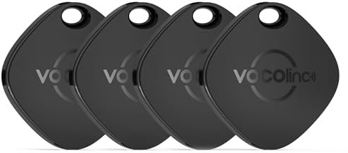 VOCOlinc Key Finder, 4 Pack Smart Air Tracker Tag Compatible with Apple Find My App (iOS Only, not Support Android), Battery Replaceable, Blueooth Item Locator for Keys, Luggage,Suitcase,Bag, Black