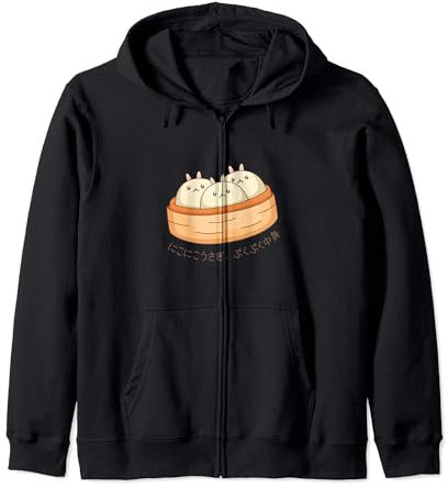 Kawaii Bunny Buns in Traditional Bamboo Steamer,Japanese Pun Zip Hoodie