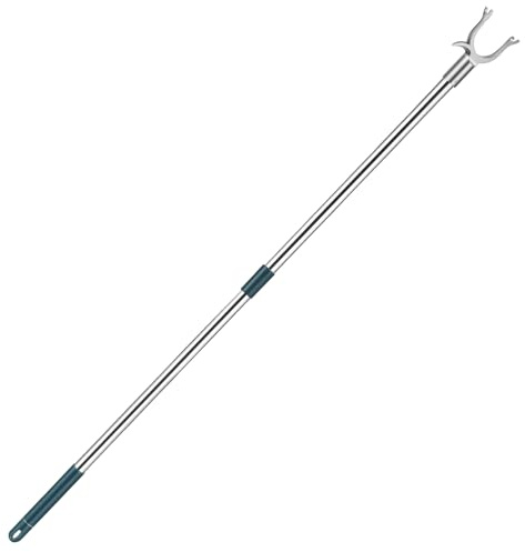 DOITOOL 37 Inch Stainless Steel Clothes Rod Adjustable Retractable Laundry Hanging Pole with Forked Hook for Closet Balcony Use