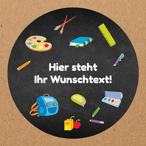 INDIGOS UG - Aufkleber selbst gestalten Schulanfang - Schulsachen Tafel - 35 Stück - 40mm - personalisierte Geschenke - Etiketten selbstklebend - Einschulung - Dekoration und Verpackung für den