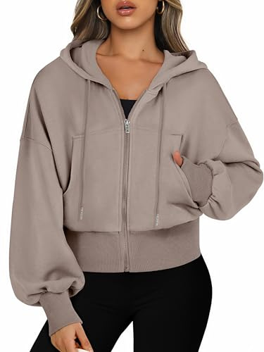Jhsnjnr Hoodie Damen Reißverschluss Kurze Jacke Sweatshirt Einfarbig Langarm Zip Up Cropped Sweatjacke Kapuzenpullover