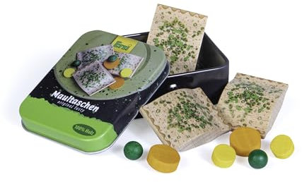 Erzi 17185 Maultaschen aus Holz in der Dose, Kaufladenartikel für Kinder, Rollenspiele.