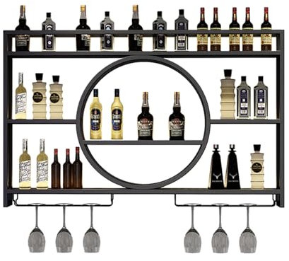 DZZTHSH An der Wand montierte Weinregale aus Metall, moderner Barschrank aus Glas, Präsentationsregal für Cocktailgetränke, Regal mit Eisenständer, Präsentationsregal für das Wohnzimmer