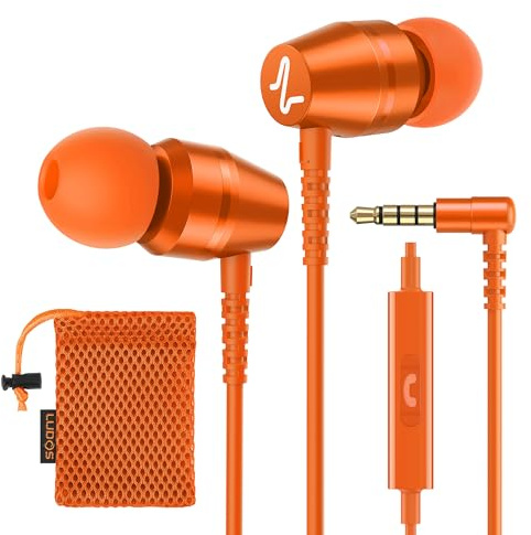 LUDOS OMNITONE Kopfhörer In Ear Kopfhörer mit Kabel und Mikrofon, 5 Jahre Garantie, In Ear Ohrhörer, 3,5 mm Klinkenstecker Earbuds, Satte Bässe Earphones, Headphones für iPhone, iPad - Orange
