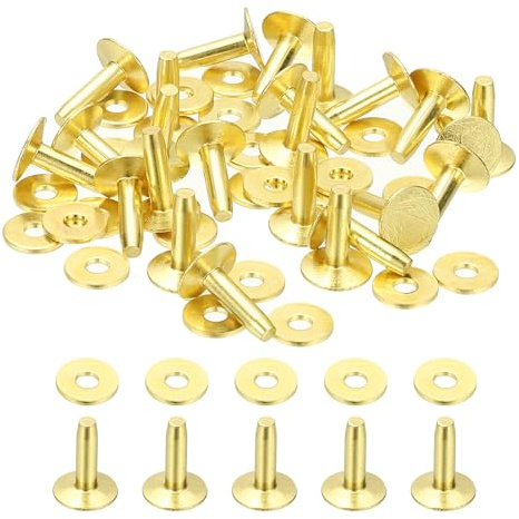 PATIKIL Remaches y rebabas de cuero de 10 x 3,3 x 12 mm, 100 juegos de remaches y arandelas de cuero, cierres de latón, pernos prisioneros metálicos artesanías collares y manualidades.