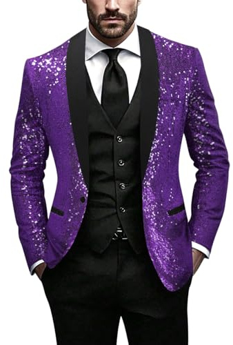 Minetom Blazer À Paillettes pour Homme Brillant Coupe Ajustée Un Bouton Veste De Costume pour Les Fête Mariage Affaires Disco Party Club