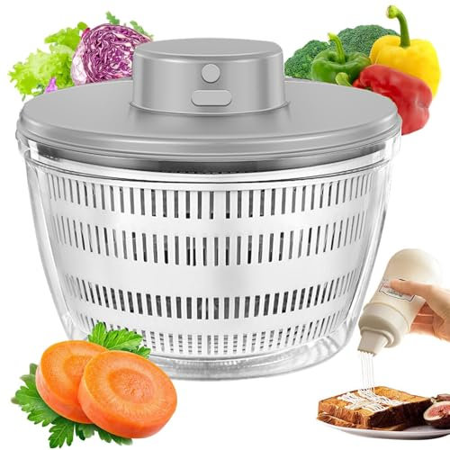 GAOXIAO Essoreuse à Salade électrique, 4L Essoreuse Salade sans Fil Automatique, Grande Capacité Essoreuse Salade Pliable, Sèche Légumes à Laitue de Cuisine pour Fruits avec Couvercle Grey 22 x 16 cm