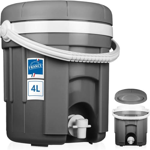 Getränkespender Getränkebehälter Thermobehälter 4L isoliert mit Zapfhahn für Camping Sport Freizeit (Grau)
