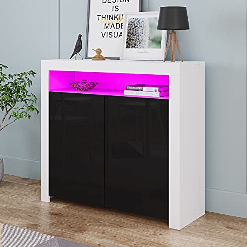 Modernes Sideboard, Buffet, Konsolentisch mit Türen und Regalen, 16 Farben, RGB-LED-beleuchtet (kabellose Fernbedienung)