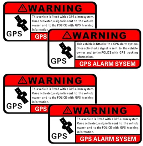 WUSJCOF 4 Stück GPS TRACKING ALARM! Aufkleber Set, selbstklebende Folie, außenklebend, Warnhinweis Sticker, Diebstahl Schutz Klebesticker, Hinweissticker für Innen- und Außenbereich (8 x 4 cm)