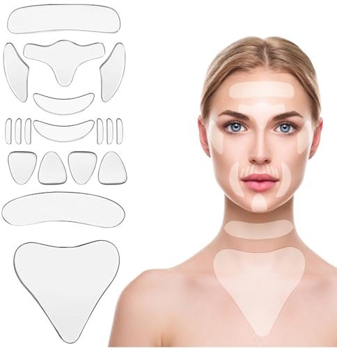 18 Pezzi Cerotti per Il Viso Silicone Pad, Cerotti Riutilizzabili in Silicone contro le Rughe del Seno, Compreso di Petto Patch Collo Collo Maschera Gli Occhi Guancia Fronte Pad per Riduzione Rughe