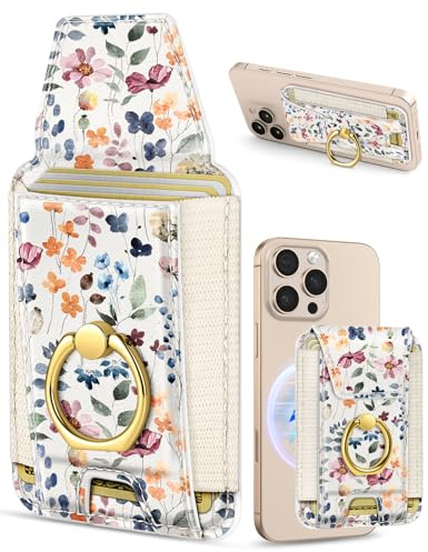 Shorogyt Compatible with Magsafe Wallet with Grip, Watercolor Wildflowers