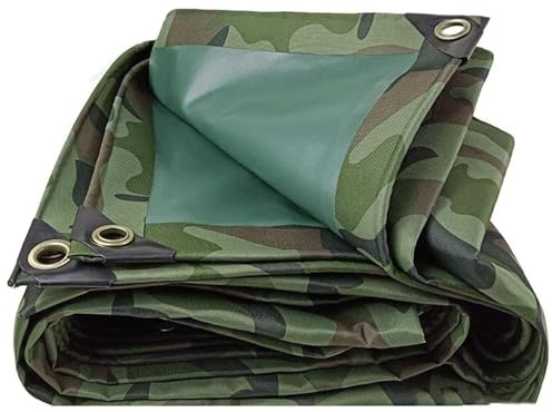Camouflage Tarpaulin Heavy Duty 450g/m² Camo Tarp Ground Sheet Foldable Outdoor Protective Waterproof Cover 0.45mm Thick Canvas Canopy Tent with Grommets(2x6m)