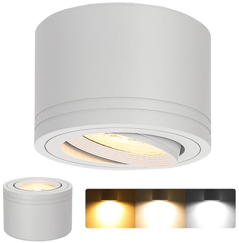LAMPELIP 2x Spots de Plafond Blanc - Extra plat & pivotant à 38° - Ø82x52mm - Spot en saillie Orientable - 5W 2700K/4000K/5700K - Module LED 230V Inclus - Aluminium LED Plafonnier Spot