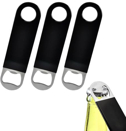 3 Pack Professional Bartender Bottle Openers - Rubber Coated, Rustproof Stainless Steel Bar Blades (7 inch/17.7cm) for Beer and Bottles