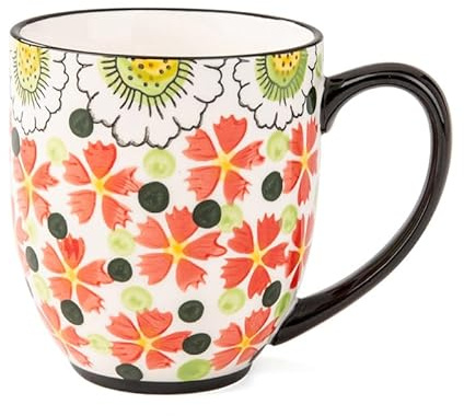 MACHUMA Vintage Floral Ceramic Coffee Mug and Flower Tea Cup, Microwave and Dishwasher Safe (480ML Red)