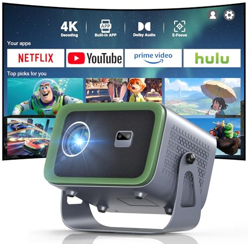 [Netflix Compatible & Dolby Audio] TMY Smart Projector with WiFi and Bluetooth, Real 4K Support Outdoor Movie Projector, Auto Keystone & 360° Rotatable Stand Portable projector for Indoor and Outdoor