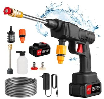 Limpiador de alta presión inalámbrico, limpiador de alta presión con batería con 1 baterías recargables, para coche, terraza y jardín (Negro)
