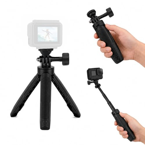 Compact Travel Tripod, Portable Action Camera Tripod Compatible with GoPro Hero 12/11/10/9/8/7/6/5/Max DJI Osmo Pocket 4/3, Action Insta360 Ace AKASO and Other Mini Action Cameras Stand