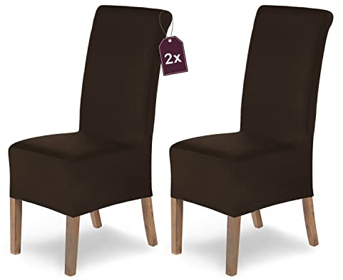SCHEFFLER-Home Stuhlhussen 2er Set Lena Braun/elastische und langlebige Hussen für Stühle/Robustes Freischwinger Hussen Set/Stuhlhussen Stretch/Stuhl Hussen waschbar