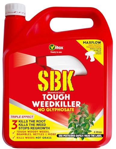 Vitax Sbk Brushwood Killer Tough Weedkiller, Kills Down To The Roots, Suitable For Brambles, Nettles, Dock, Woody Weeds, Hardwood & Tree Stumps, Wont Kill Grass, Ready To Use - 4L