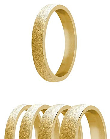 Treuheld® | GOLDENER RING in 48 Größen & Breiten in DIAMANT-OPTIK - Edel-Stahl Gold Herren & Damen-Ring sandgestrahlt - Finger-Ring in den Größen: 48, 50, 51, 52, 53, 54, 55, 56, 57, 58, 60, 62
