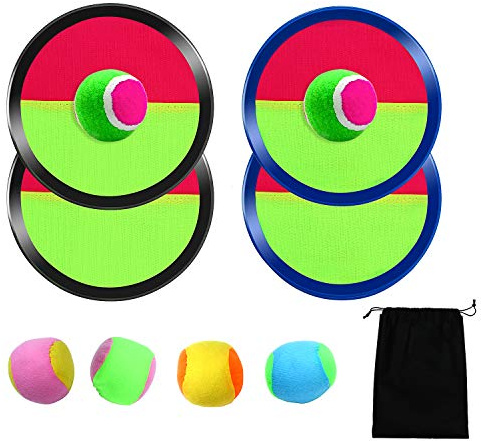 Aneco Paddle Catch Ball and Toss Game Set Disc Toss and Catch Paddle Game with 1 Storage Bag, 4 Paddles and 6 Balls (2 Big Balls and 4 Small Balls)