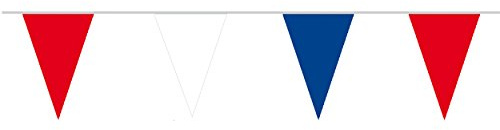 Boland 75369 – Bunting 3 Colours, Length 10 Metres, Blue, White, Red, Polyester Banner, Hanging Decoration, Carnival, Themed Party, Birthday, Football