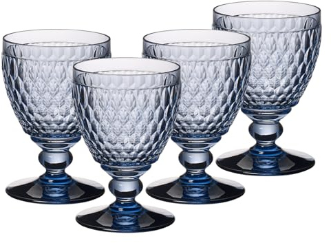 Villeroy & Boch Boston Coloured Wassergläser Blue 4er Set, 400 ml, Farbige Trinkgläser mit Facettenmuster, Kristallglas für Softdrinks, Spülmaschinengeeignet, Blau