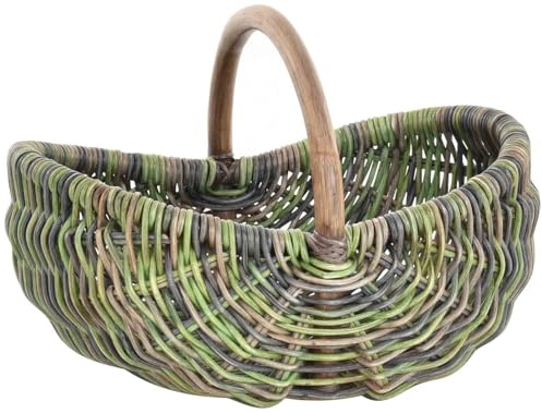 Einkaufskorb/Bügelkorb/Shopper aus echtem Rattan, Henkel- Trage-Korb leicht und stabil (Grün Blau Mix)