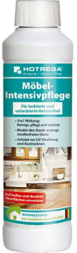 HOTREGA Möbel-Intensivpflege 250ml | 3-in-1 Holzpflege & Politur | | Reiniger für lackierte + unlackierte Holzmöbel | Erzeugt seidenmatten Glanz | Gegen Flecken, Staub sowie Austrocknen