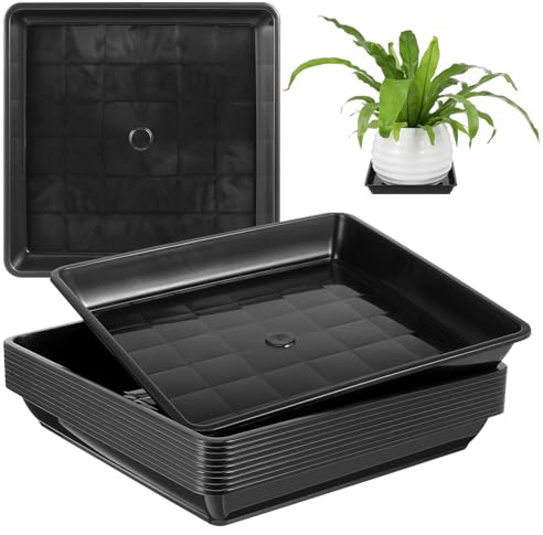 Yardwe 10Pcs Square Plant Saucer, Black Plastic Plant Drip Trays for Indoor Outdoor Garden Potted - 18cm