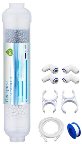Geekpure 10 Inch Inline Alkaline Water Filter Kit pH+ for Reverse Osmosis System -1/4” Port