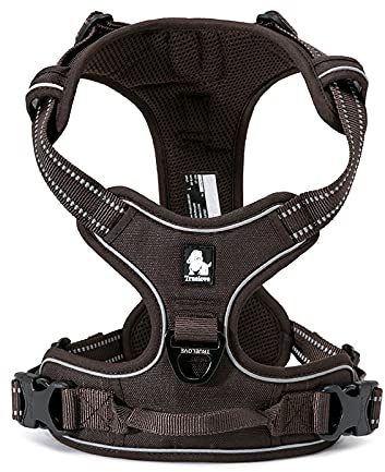 WINHYEPET Sann kärlek hundsele inget drag framklämma väst hund bil sele justerbar med handtag fyra justeringspunkter reflekterande vadderat Oxford-material, promenadträning TLH5651 (brun, S)