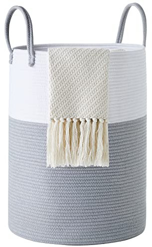 YOUDENOVA Wäschekorb Geflochten Wäschesammler Spielzeug Aufbewahrung Aufbewahrungskorb mit Griff Handarbeit Aus Baumwolle Weiß & Grau