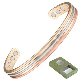 Joyería Tri Tono Magnético Cobre Pulsera Anillo Conjunto para Artritis para Hombres Mujeres