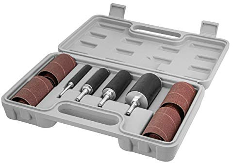 POWERTEC 71634 Lot de 20 tambours de ponçage pour perceuse avec tiges de 0,3 cm et 0,3 cm, manchons de ponceuse et étui de transport