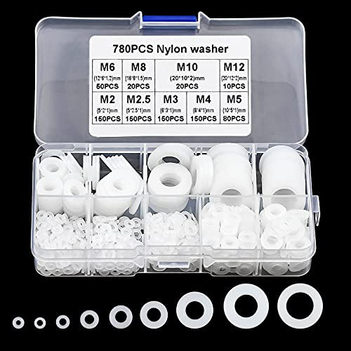 780 Pièces Rondelle Plates Nylon M2 M2.5 M3 M4 M5 M6 M8 M10 M12 Rondelle Plastique pour Fixations Industrielles - Blanc
