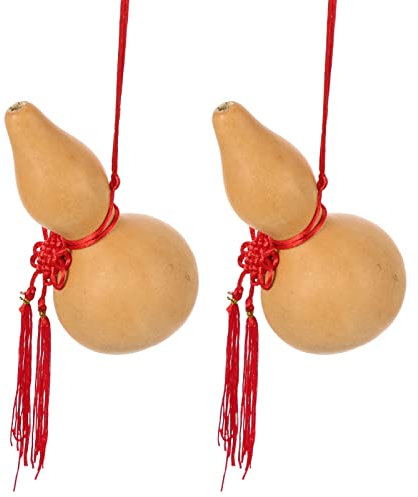 Warmhm 2pcs Gourd Shaped Pendant Natural Feng Shui Gourd Wu Lou Decor Bag Pendant Car Hanging Decorative Car Hanging DIY Accessory (14X7.5X7.5cm)