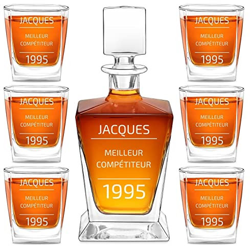 Maverton Ensemble de Carafe et 6 Verres à Whiskey avec Gravure pour Homme - Set Whisky personnalisé pour Lui - Anniversaire - pour Rhum Cognac Bourbon - pour Gentleman - Anniversaire