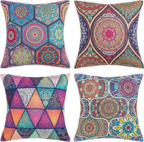DakTou Copricuscini Cuscini per Divano 50x50 Boho Mandala Moderna Federe Cuscini Decorativi Bohémien Etnico Fodera Cuscino per Divano Letto Sedia Soggiorno Camera Giardino Esterno Set di 4