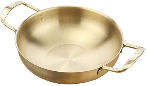 YZJSSL Padella per Paella Professionale in Acciaio Inossidabile Antiaderente, Fondo Antiscivolo con Manico allargato, Universale per Tutte Le fonti di Riscaldamento per casa, Ristorante-Golden||18cm