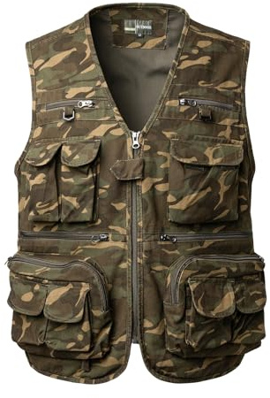 Oralidera Homme Gilet de Pêche Multipoches Léger Veste Sans Manche de Reporter Gilet de Chasse Photographie, Camouflage, XL