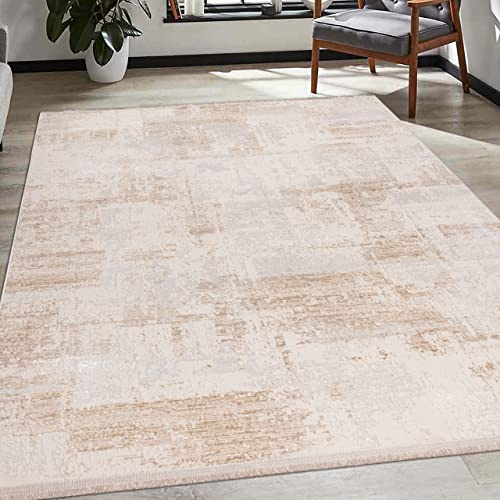 Teppich-Traum Wohnzimmer-Teppich Modern Kurflor Glänzend Hochwertig Allergikerfreundlich Pflegeleicht - beige-weiß, 120 x 170 cm