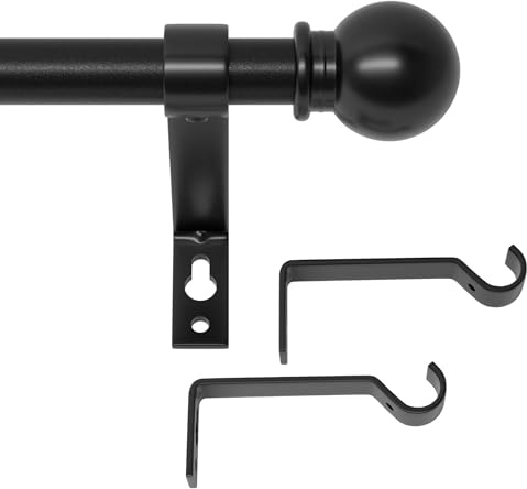 Gardinenstange Schwarz Matt 68 to 222 cm, Wandmontage Schwarze Gardinenstangen Set, Metall 16mm Durchmesser Gardinenstange 2.2m Lang für Outdoor Wetterfest