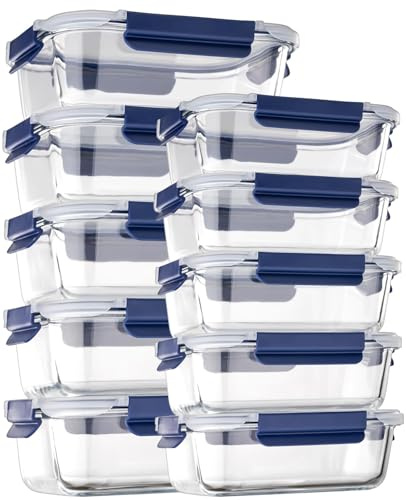 coccot Glass Food Storage Containers with Lids Airtight, [10 Pack] Glass Meal Prep Containers, Storage Container Set with Bpa-free Lid for Food, Lunch Bento Box