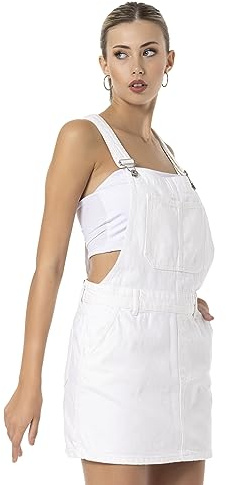 Redbridge Robe salopette en jean pour femme - Combinaison en coton, Blanc., XS