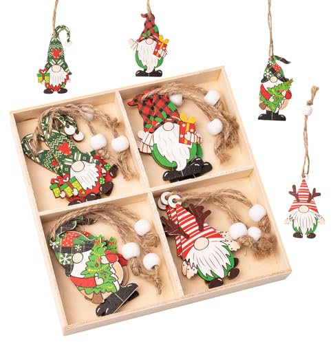 ZYDYRX 12 pcs Holz Weihnachten Anhänger Weihnachtsbaum Deko Christbaumschmuck Holz Weihnachten Holzanhänger für Weihnachtsbaumschmuck 4 Verschiedene Muster Weihnachtsmann (A)